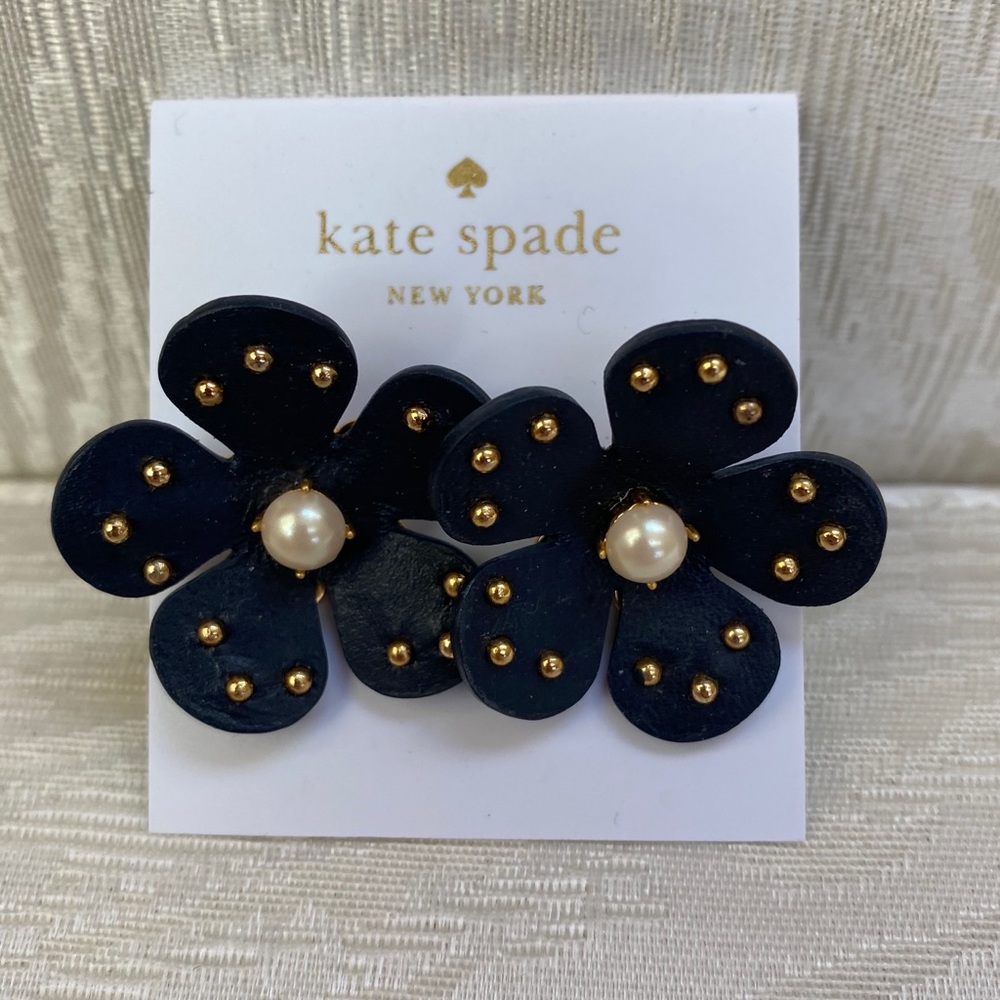 NWT Kate Spade Navy Blue Flower Earrings